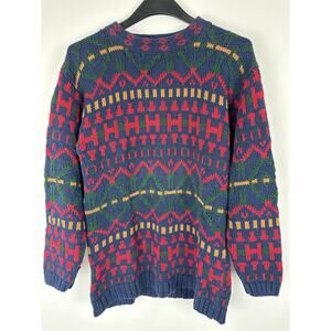 VTG Eagle River Traders Women's Medium Hand-Woven Knit Sweater Grandpa Festive